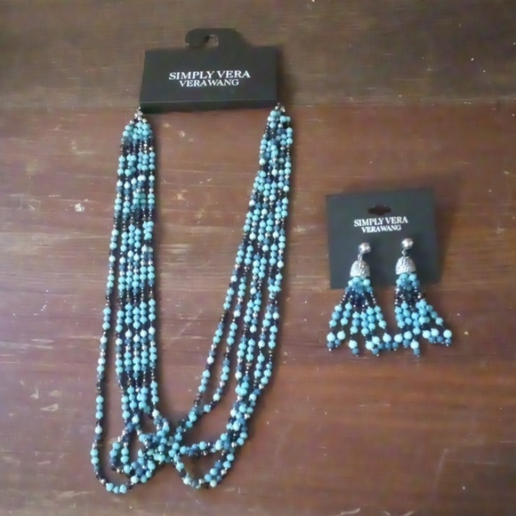 Simply Vera Vera Wang Blue Beaded Necklace & Dangling Earring Set - Picture 1 of 10